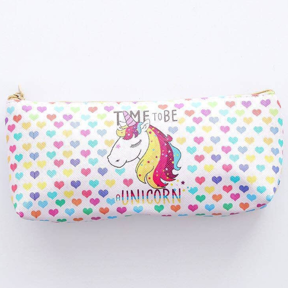 Rainbow Heart Unicorn Pencil Case/Makeup‎ Bag Floral Gel Pen Bundle~~NWOT